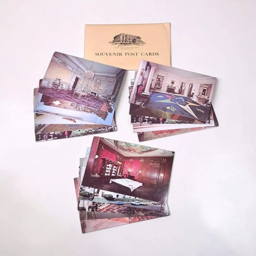 Vintage Set 15 Postcards Eastern Star Temple Perry Belmont House DC w Folder NOS